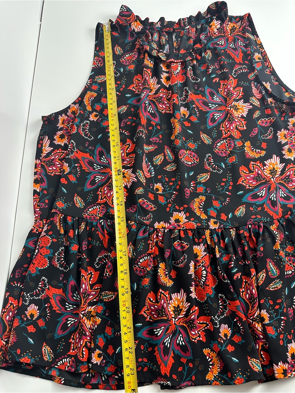 LOFT Bloom Peplum Shell Floral Sleeveless Ruffle Mock Neck Blouse Approx. Size M - Picture 9 of 14